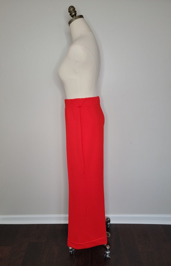 1970s Red Ribbed Polyester Wide Leg Pants Stockto… - image 5