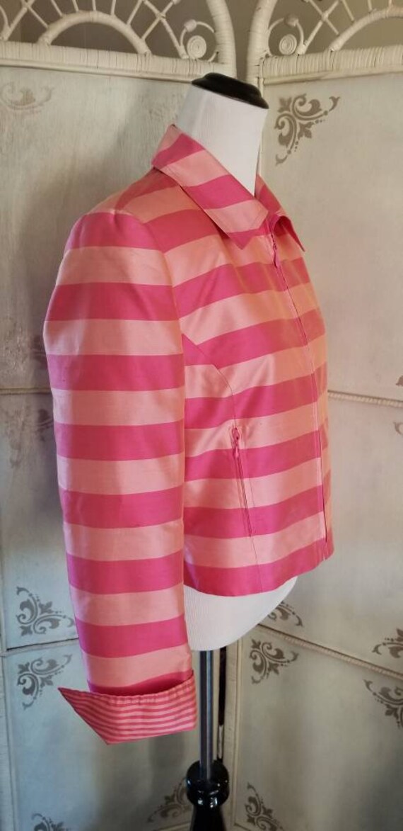 90s Pink Striped Carlisle Silk Jacket Size 4 - image 4
