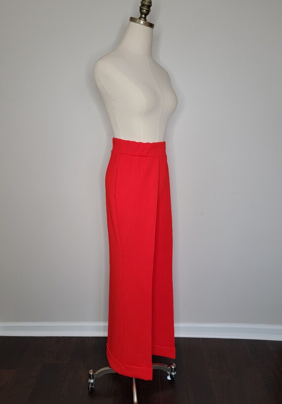 1970s Red Ribbed Polyester Wide Leg Pants Stockto… - image 8