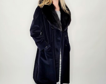 1980 Black Faux Fur Trimmed Coat Kish-Mer by Cedarhurst Classics