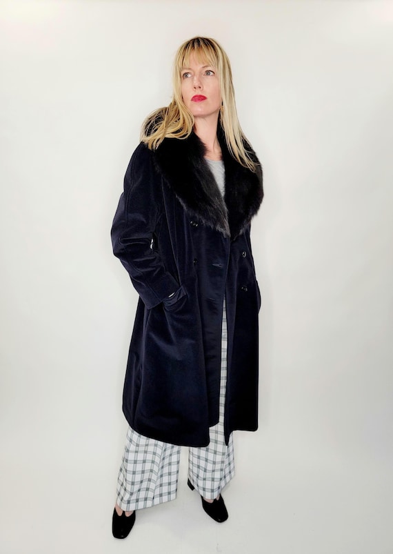 1980 Black Faux Fur Trimmed Coat Kish-Mer by Cedarhurst Classics