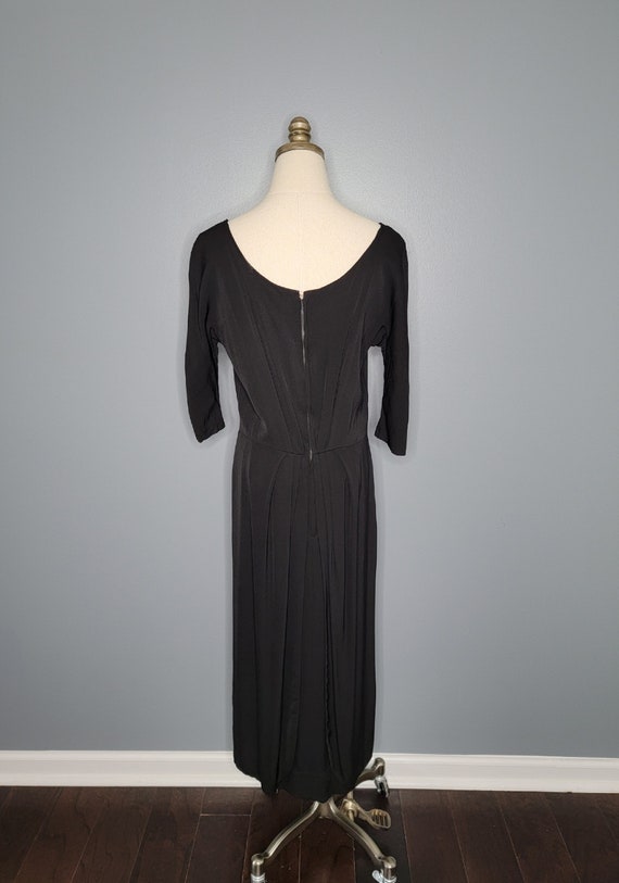 1960s Black Jersey Pleated Cocktail Dress - image 6