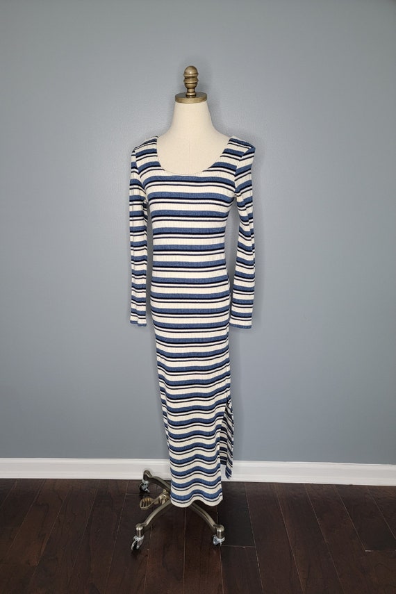 90s Striped Long Sleeve Dress Nautical Sweater Dress Moda International