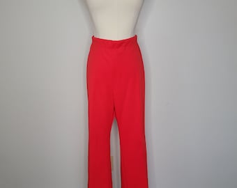1960s Red Polyester Wide Leg Pants Cuffed Trousers