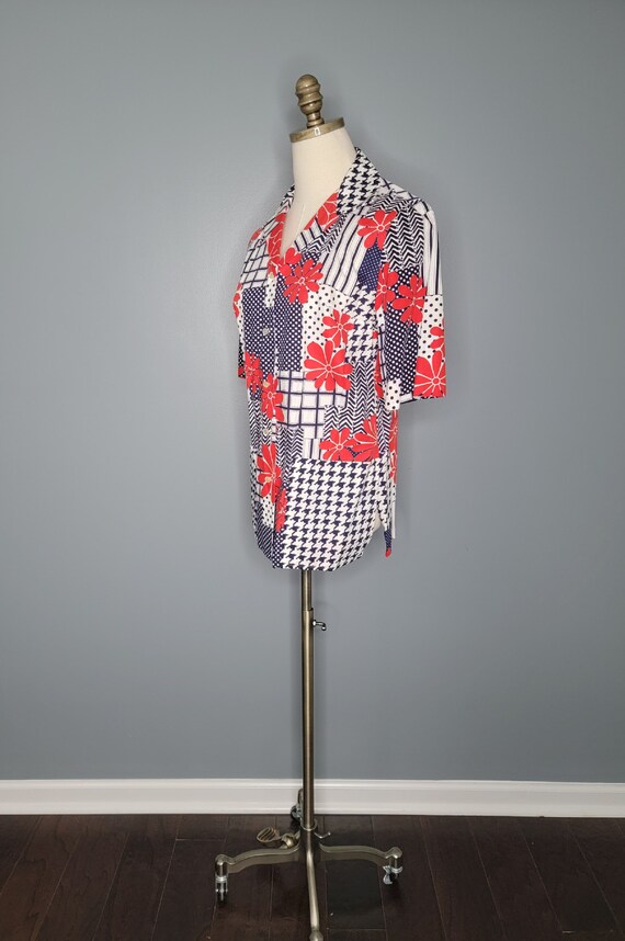 70s Pykettes Red White and Blue Patchwork Print B… - image 3