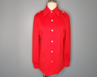 1980s Red Polyester Shirt Jacket Aileen Size 14