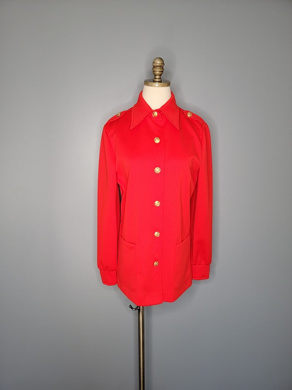 1980s Red Polyester Shirt Jacket Aileen Size 14 - image 7