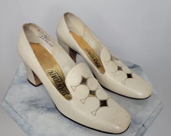 1950s D'antonio New York Beige Pumps Size 6 Fifties Faux Leather