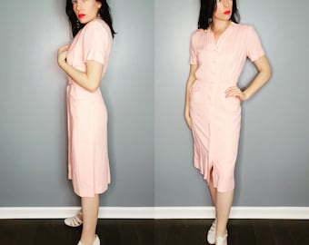 1940s 1950s Original Lordleigh California Pink Day Dress