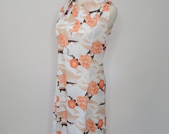 70s Orange and Brown Print Dress Medium