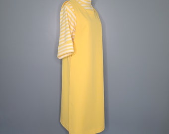 1970s Yellow Stripe Knit Dress with Pinafore