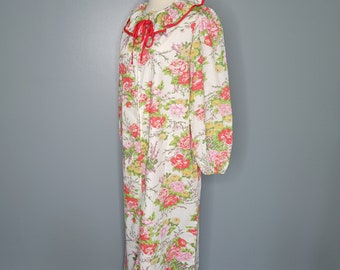 1980s Spring Floral Nightgown Pink and Red