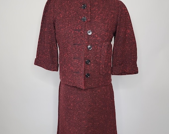 60s Sportrix Red and Black Tweed Suit XS Petite Secretary Suit Sixties