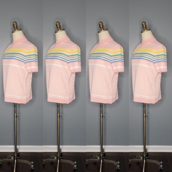 1970s James Kenrob Pink Striped Polyester Short S… - image 1