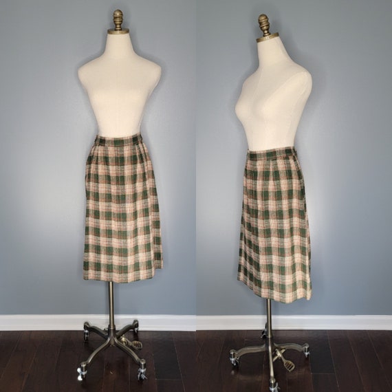 70s Plaid Green Wool Skirt - image 1