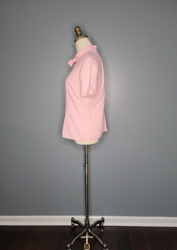 60s Pink Blouse Pussy Bow Collar Small - image 5