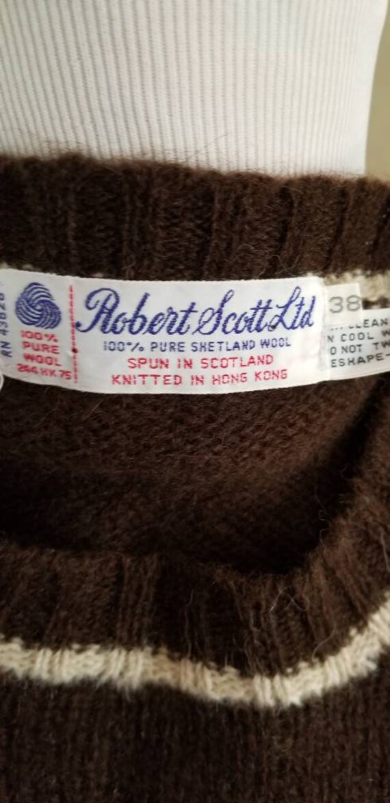 1960s Shetand Wool Sweater Robert Scott LTD Brown… - image 7