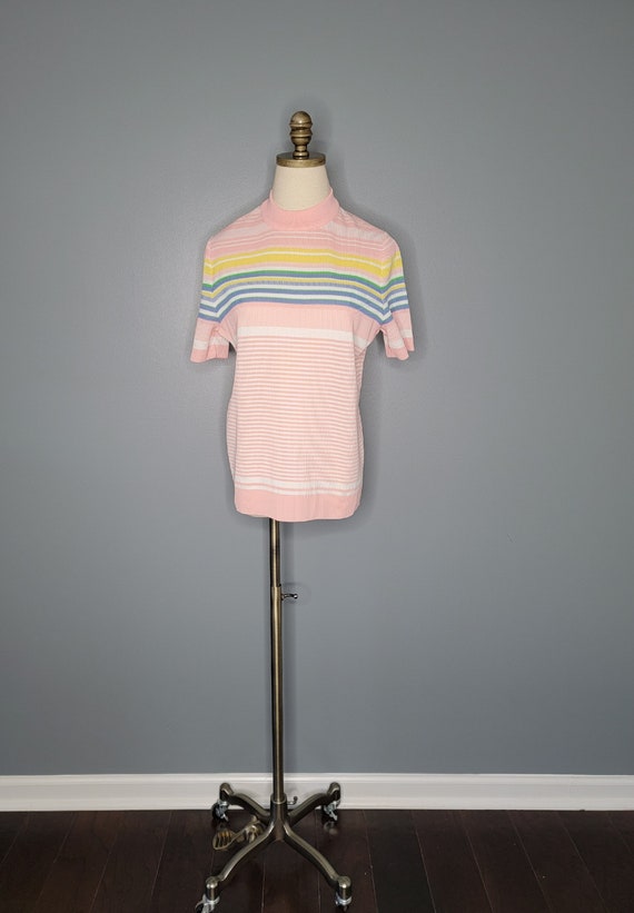 1970s James Kenrob Pink Striped Polyester Short S… - image 2