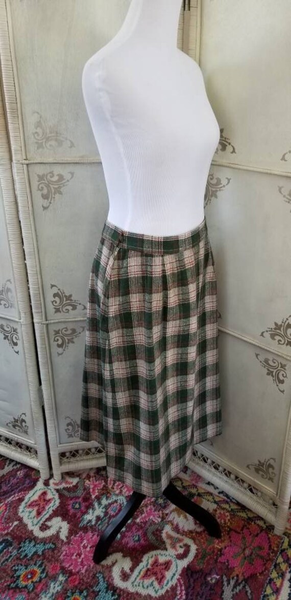 70s Plaid Green Wool Skirt - image 4