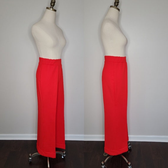 1970s Red Ribbed Polyester Wide Leg Pants Stockto… - image 2
