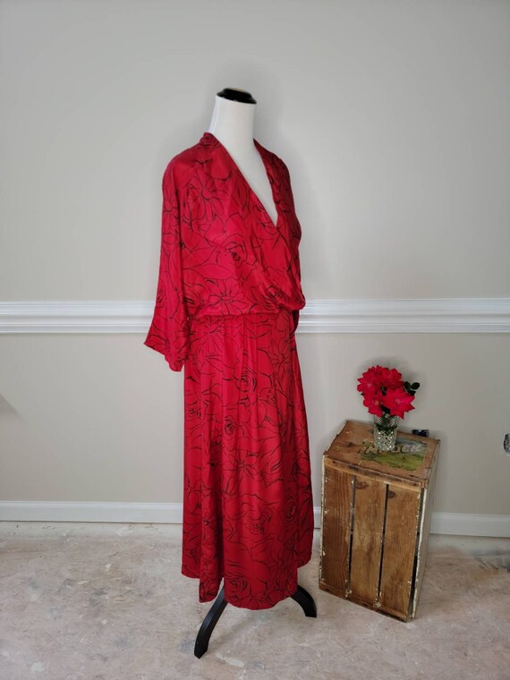 8os Red Floral Print Wraparound Dress Size Small - image 7