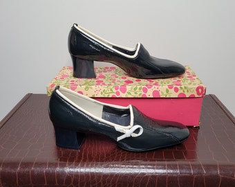 1960s Miss America Black Patent with White Trim Heeled Loafer