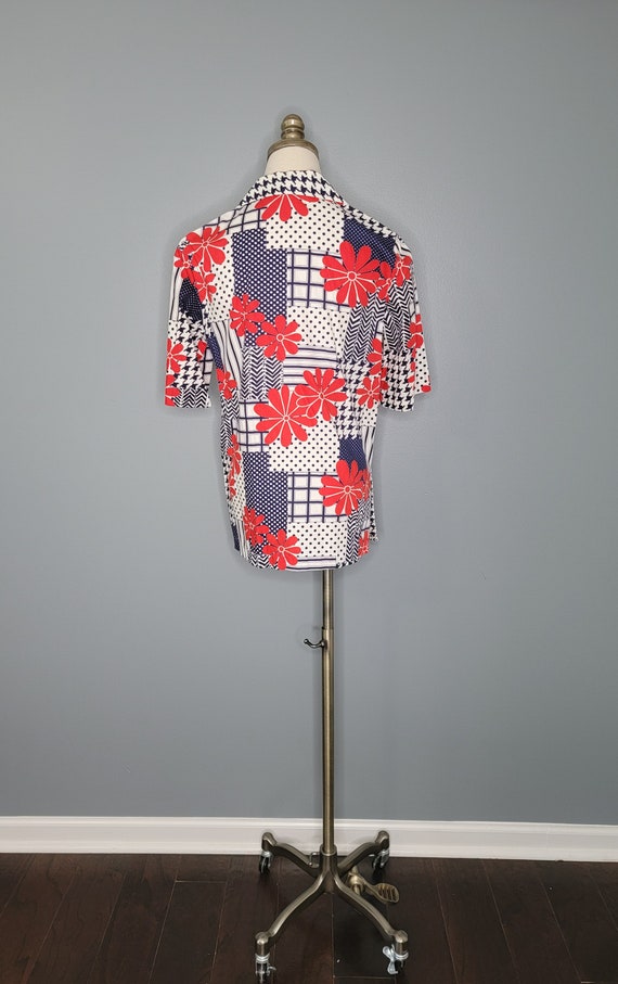 70s Pykettes Red White and Blue Patchwork Print B… - image 5