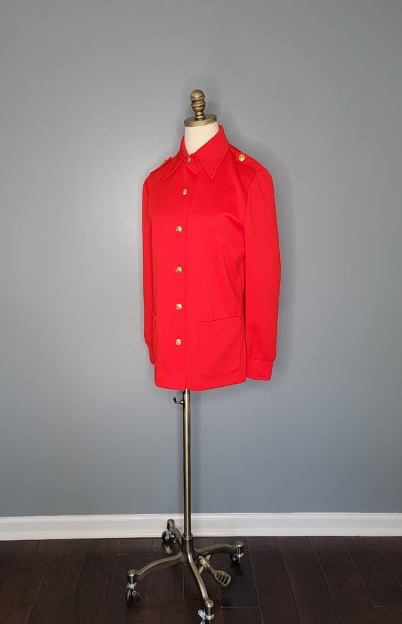 1980s Red Polyester Shirt Jacket Aileen Size 14 - image 3