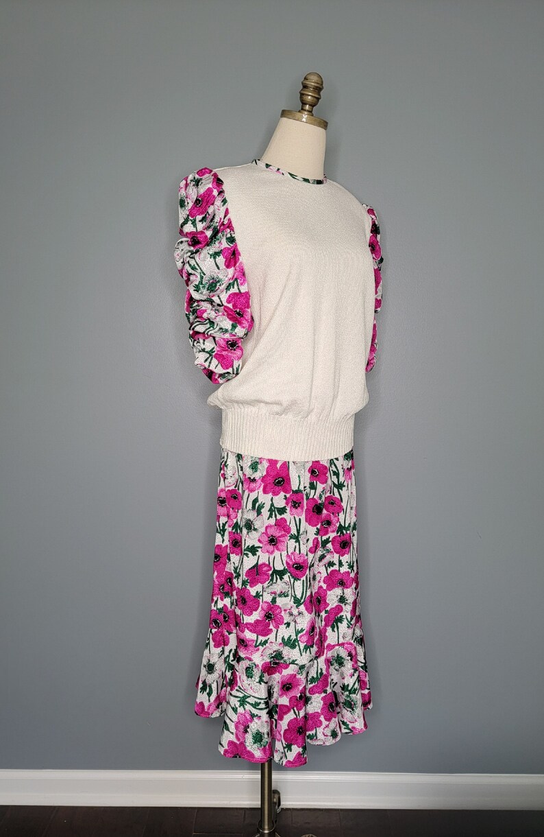 1980s Pink and Purple Floral Skirt and Sweater Blouse Set Anthony ...