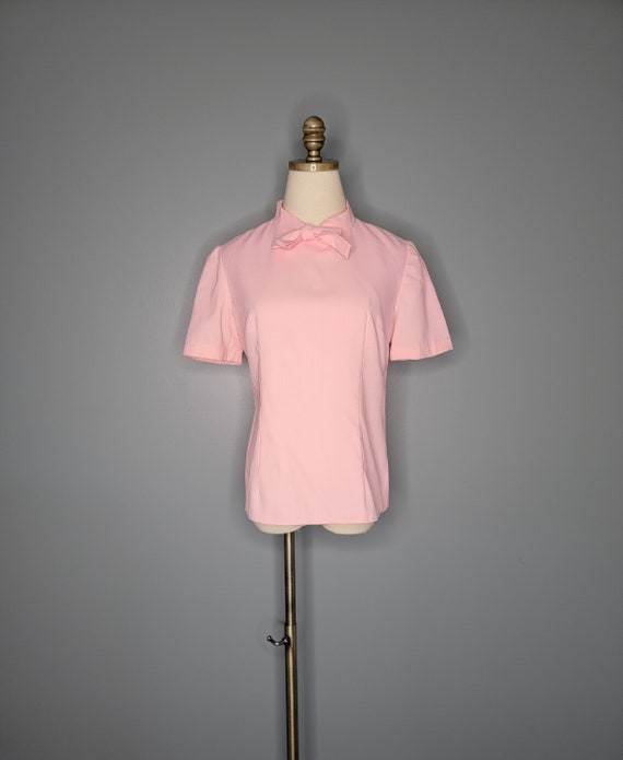 60s Pink Blouse Pussy Bow Collar Small - image 6