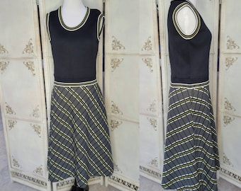 60s Black White and Yellow Dress Small