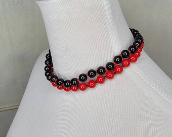 Vintage Red and Black Beaded Choker Set