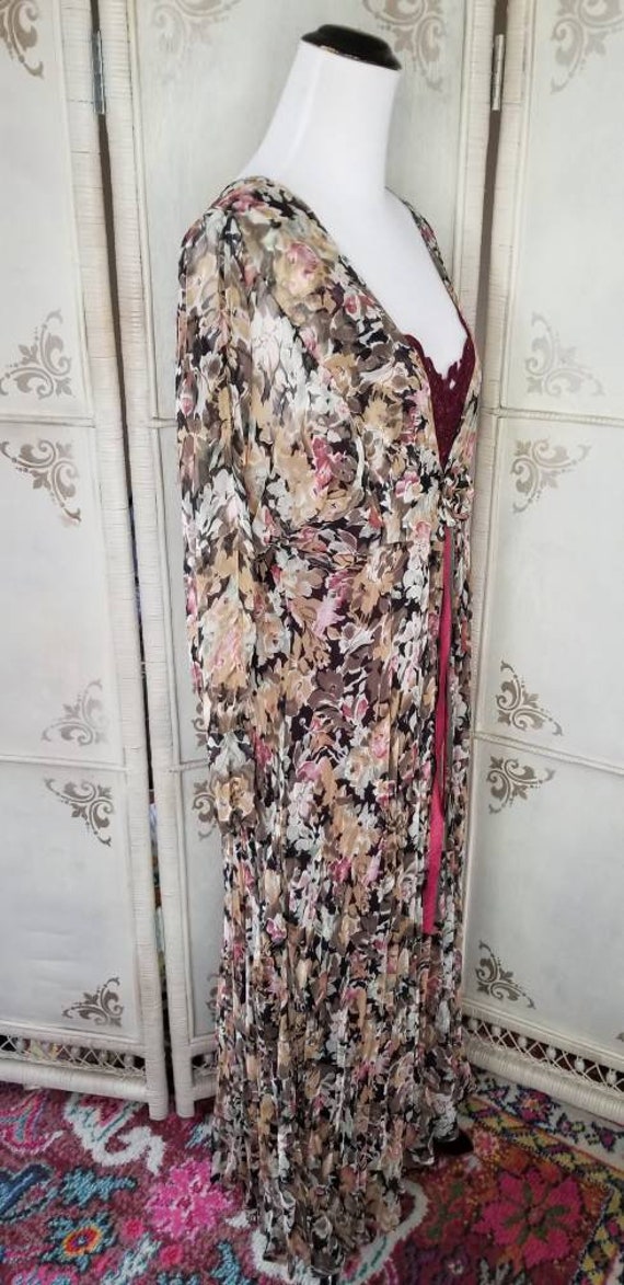 80s Lew Magram Floral Dress Burgundy Small - image 2