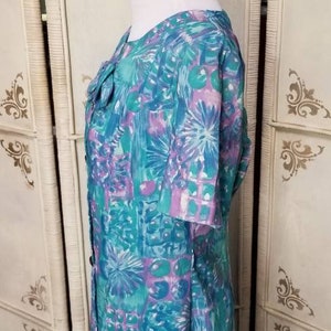 60s Watercolor Blue and Lavender Pastel Print Dress 1A image 4