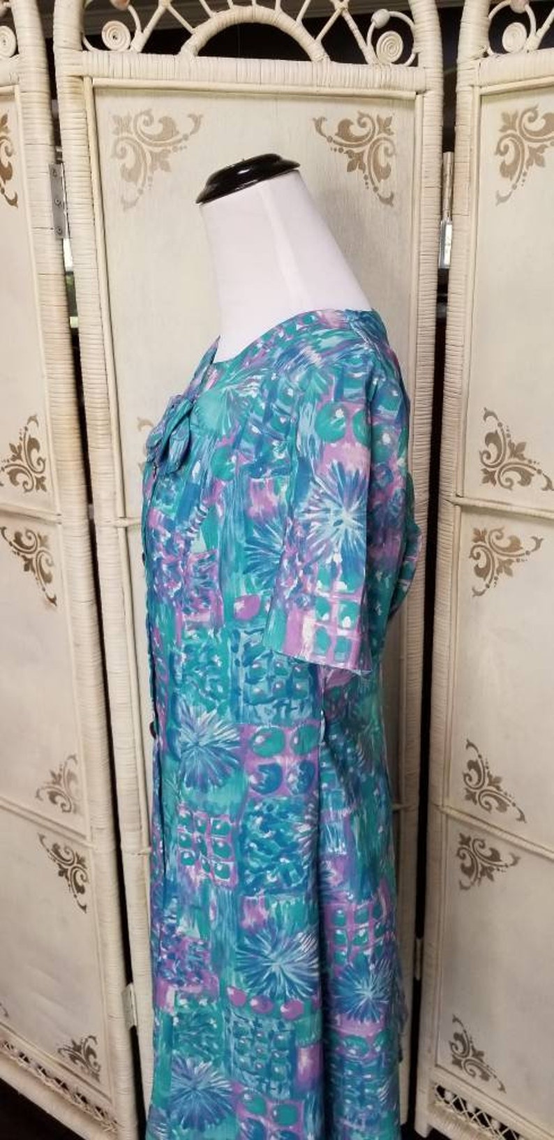 60s Watercolor Blue and Lavender Pastel Print Dress 1A image 4