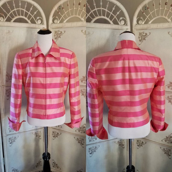 90s Pink Striped Carlisle Silk Jacket Size 4 - image 1