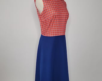 1960s Plaid & Navy Party Dress, Size Small
