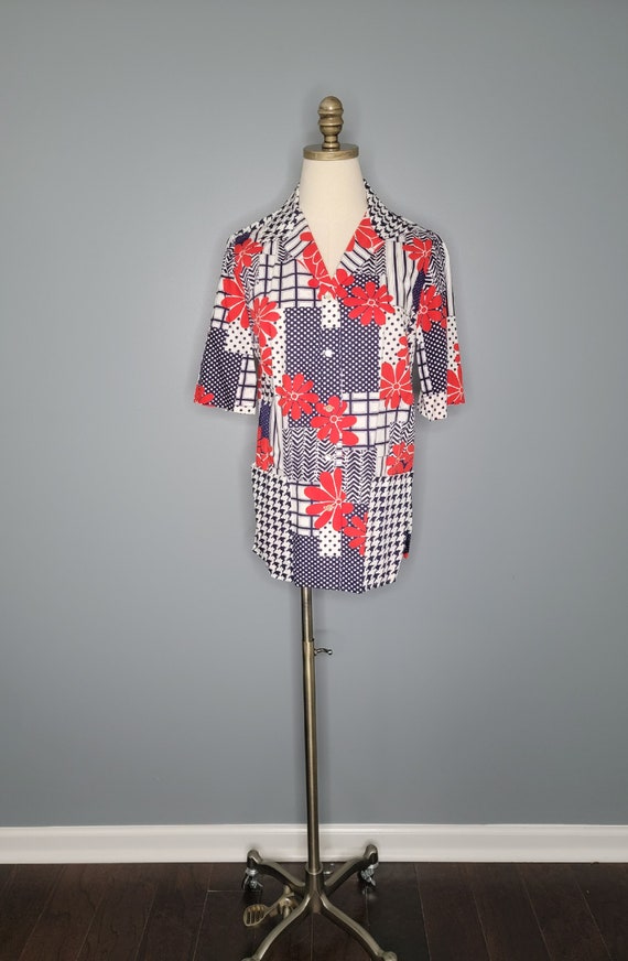 70s Pykettes Red White and Blue Patchwork Print B… - image 2