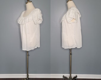 Vintage White Eyelet Collar Blouse / 80's Puff Sleeve Brodarie Anglaise ...