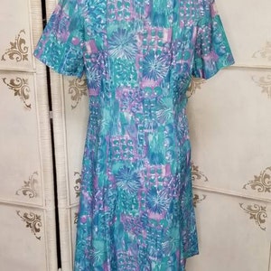 60s Watercolor Blue and Lavender Pastel Print Dress 1A image 6