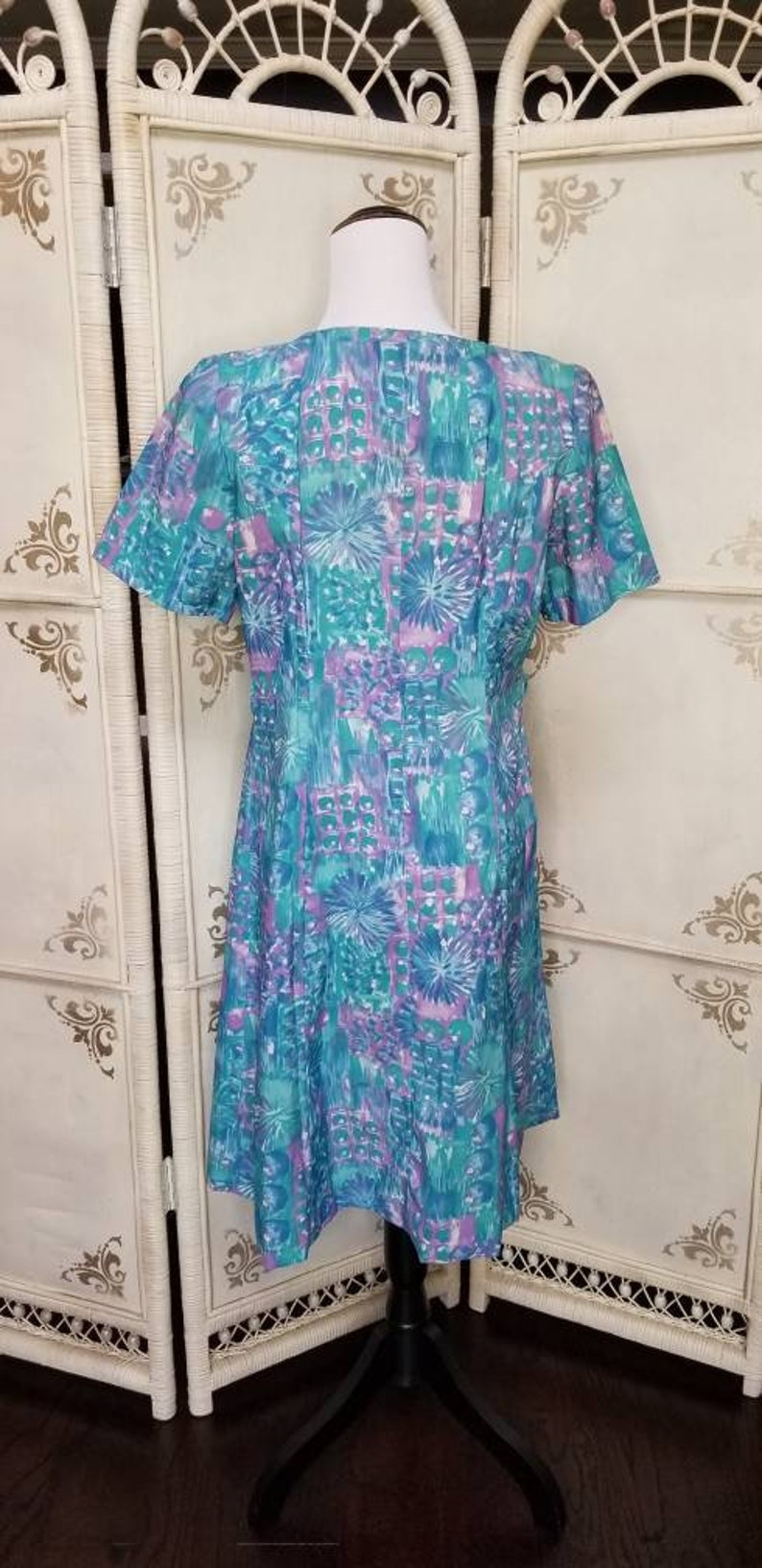 60s Watercolor Blue and Lavender Pastel Print Dress 1A image 6