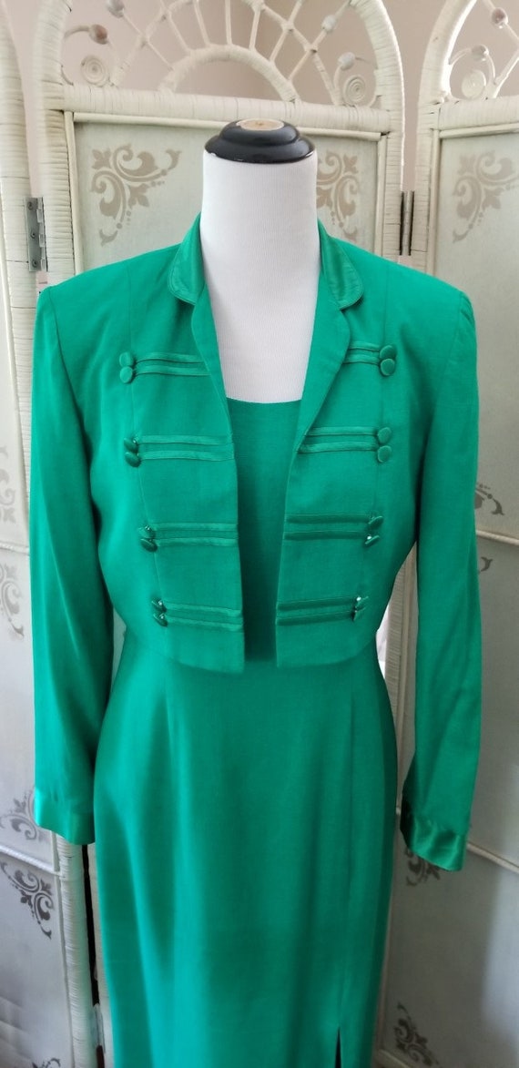 Emerald Green Sheath Dress and Bolero Vintage 198… - image 5