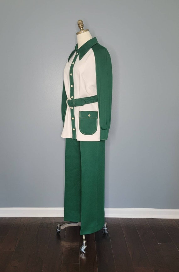 70s Nardis of Dallas Green and White Polyester Sh… - image 7