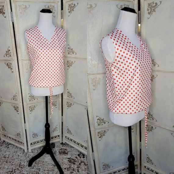 60s White with Red Polka-dot Polyester Tank - image 1