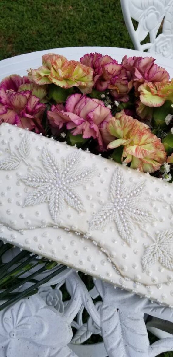 60s Beaded Ivory Clutch Bridal