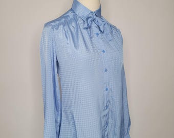 90s Long Sleeve Blue Collar Shirt T.H.E Ladies Blue Checked Button Down Blouse