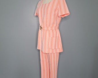1960s Jantzen Pink and White Striped Polyester Set