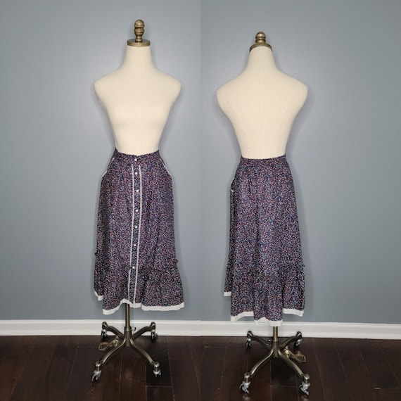 1970s Ruffled Floral Prairie Skirt Ecco Bay 2D - image 1