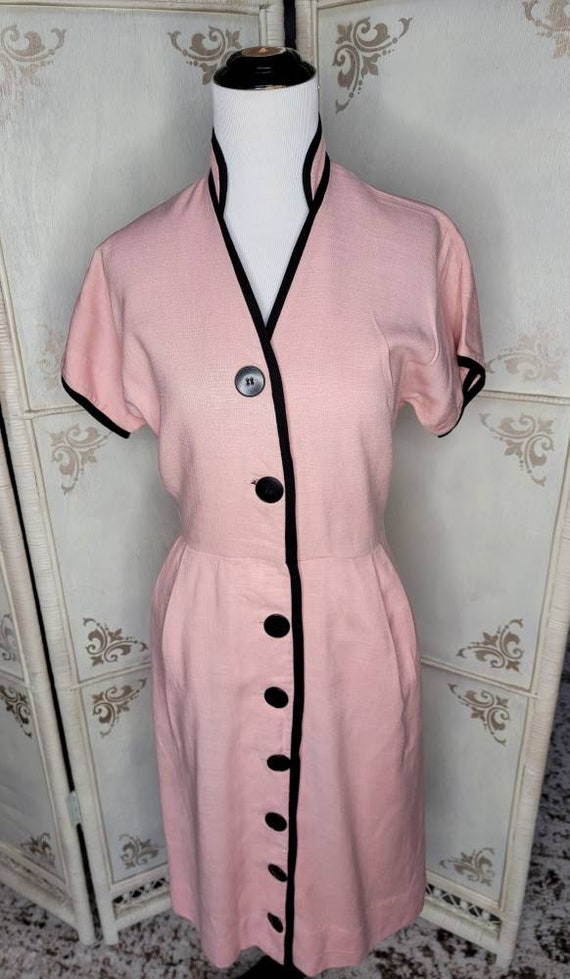 50s Jonathan Logan Pink Dress with Black Piping - image 5