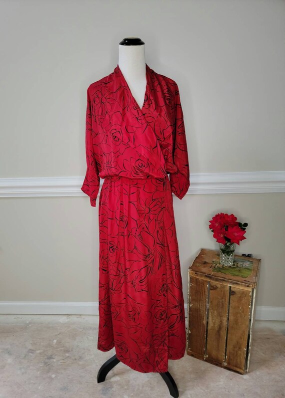 8os Red Floral Print Wraparound Dress Size Small - image 6